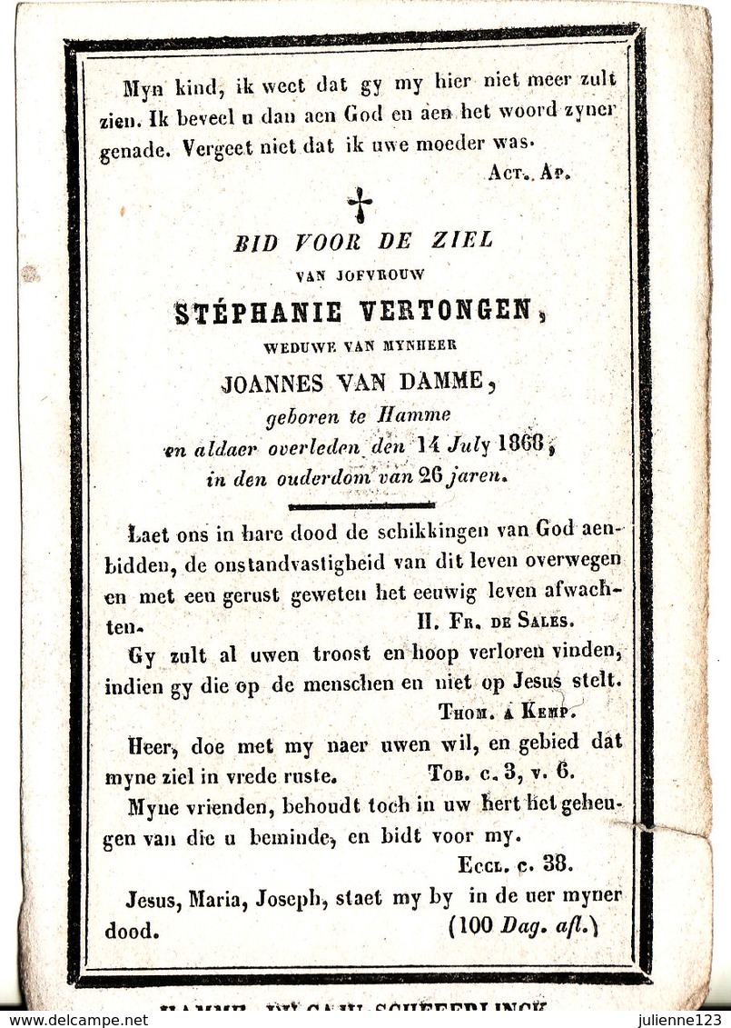 GEBOREN TE HAMME 1842+1868 STEPHANIE VERTONGEN. - Religion & Esotericism