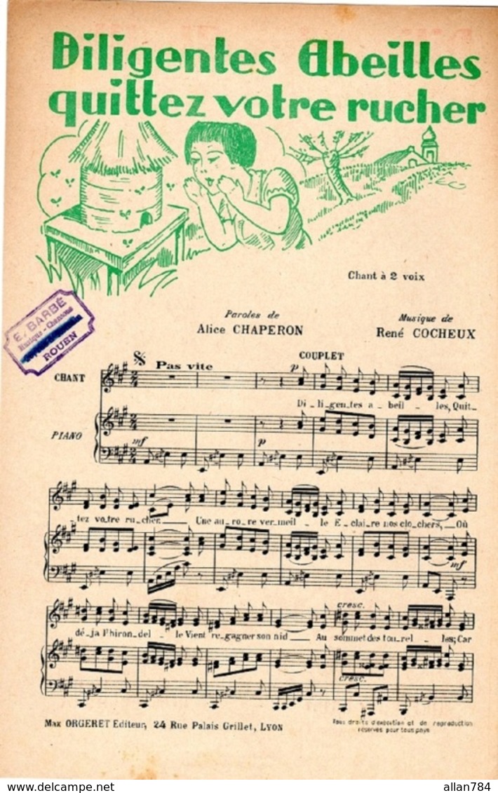 APICULTURE-VERS 1935-SUPERBE PARTITION ILLUSTREE PIANO CHANT A 2 VOIX DEDIée AUX ABEILLES ET RUCHES - EXCT ETAT -. - Noten & Partituren