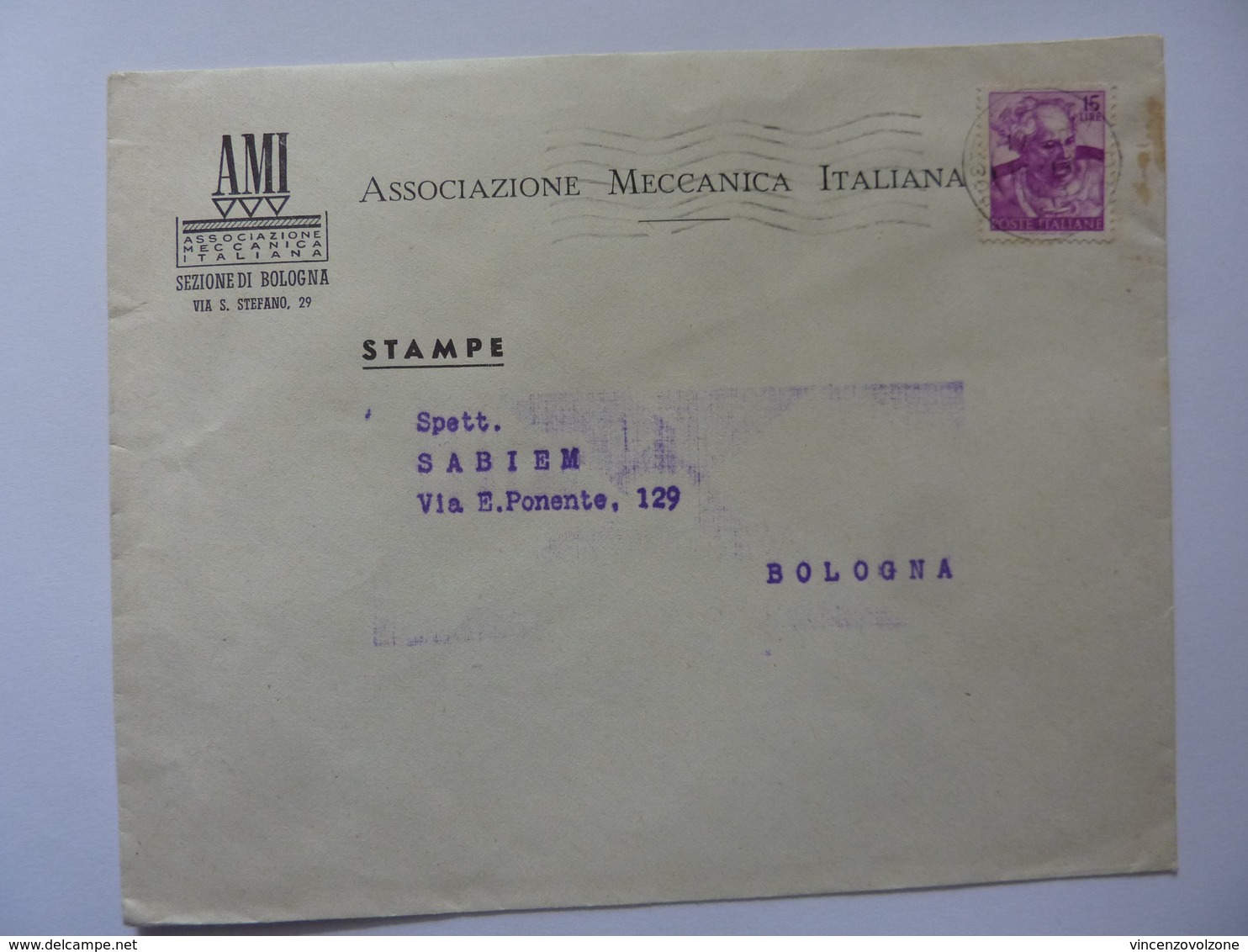 Busta Viaggiata Pubblicitaria "ASSOCIAZIONE MECCANICA ITALIANA Sezione Di Bologna" 1964 - 1961-70: Storia Postale