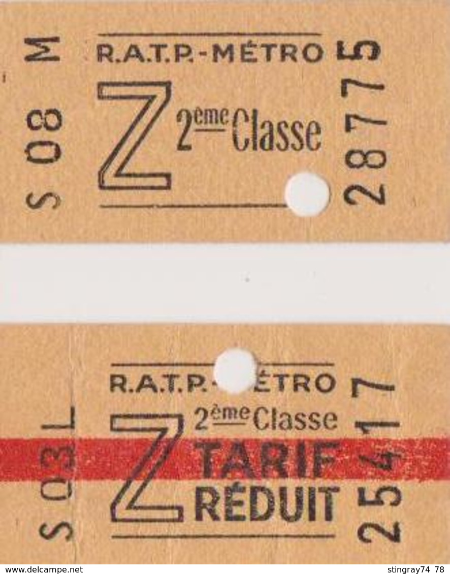 Ticket Metro Tarif Z 2cl Et 2cl Tarif Reduit - Europa