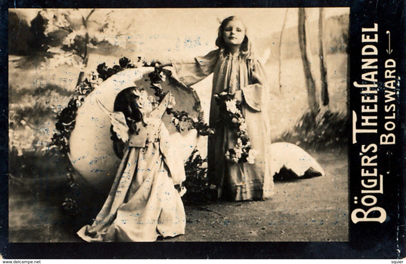 Early Advertisement Card,  Girl With Angel, Bolgers Theehandel, Bolsward, Real Photo - Andere & Zonder Classificatie