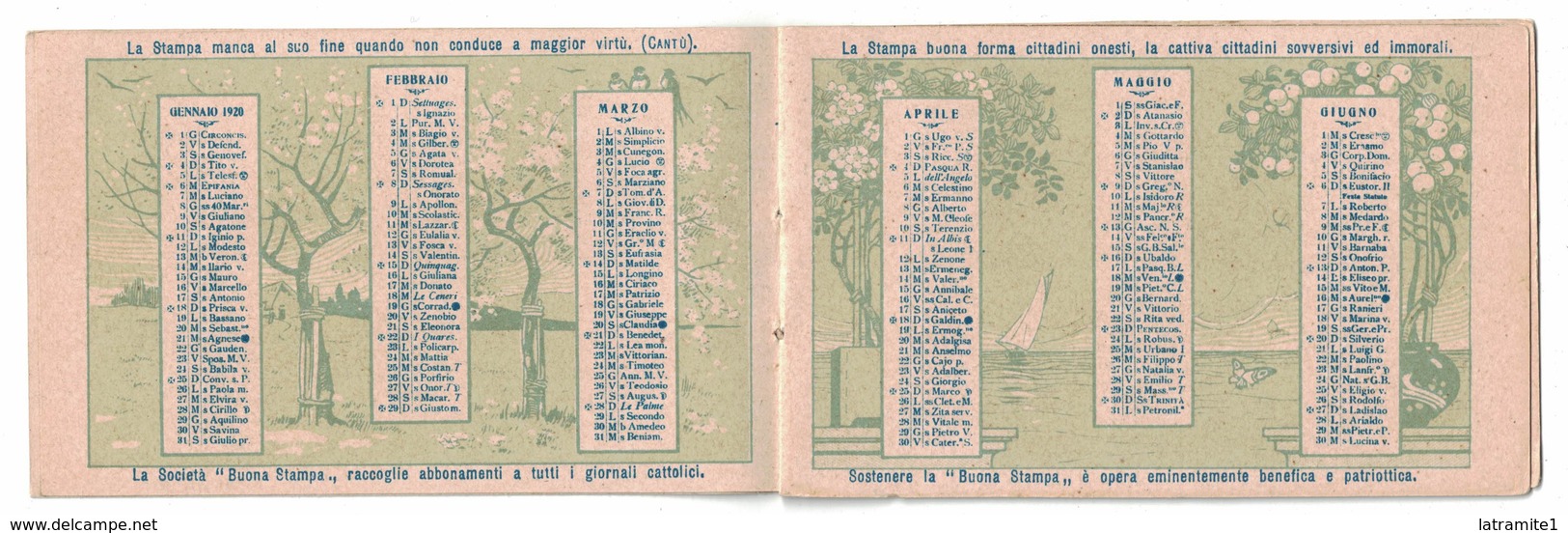 CALENDARIETTO ALMANACCO  1920  SOCIETA' BUONA STAMPA MILANO - Altri & Non Classificati