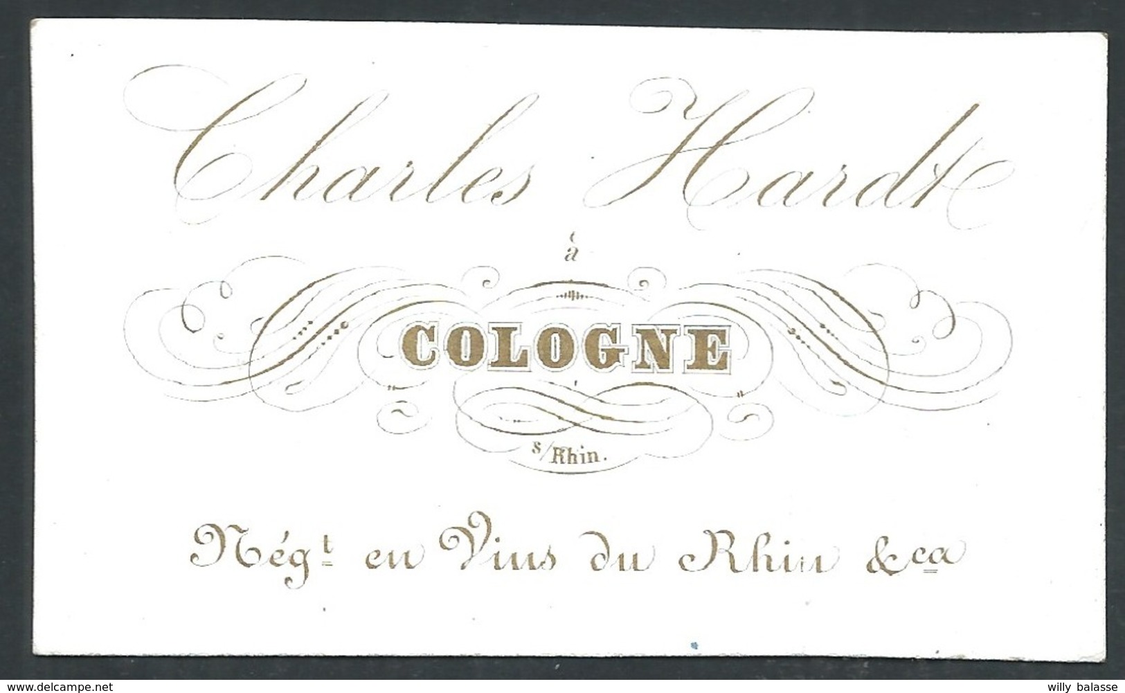 Carte De Visite Porcelaine  Charles Hardt Cologne Négociant En Vin   8,5 X 5 Cm - Visitenkarten