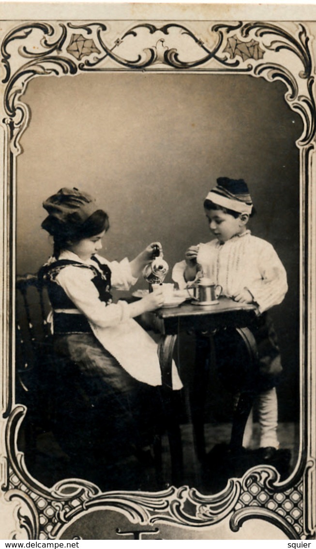 Early Advertisement Card, Drinking Tea, Real Photo - Andere & Zonder Classificatie