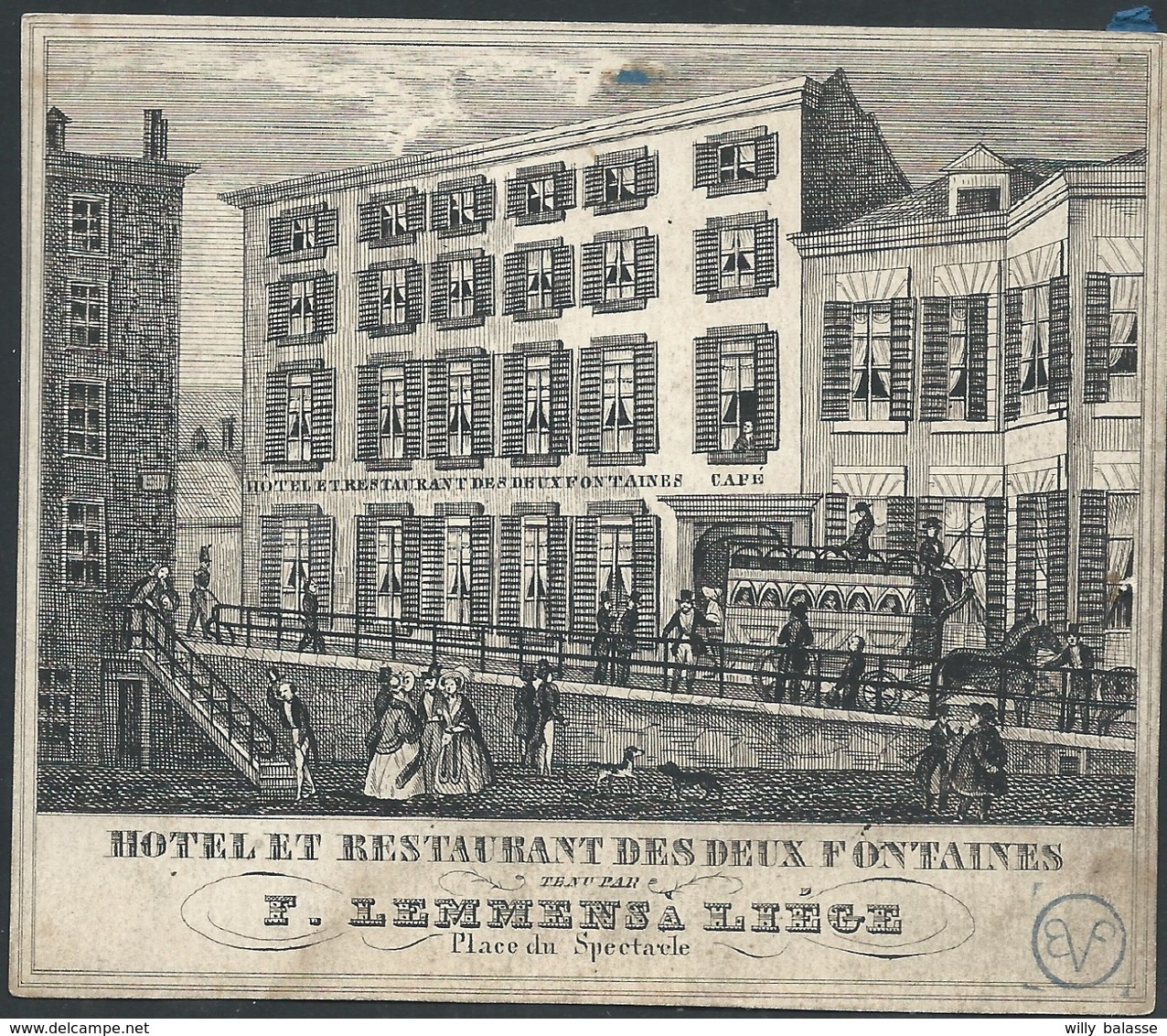 Carte De Visite Hôtel Des 2 Fontaines Place Du Spectacle Liège Tenu Par Lemmens  Illustrée   11,5 X 9,5 Cm - Visitenkarten