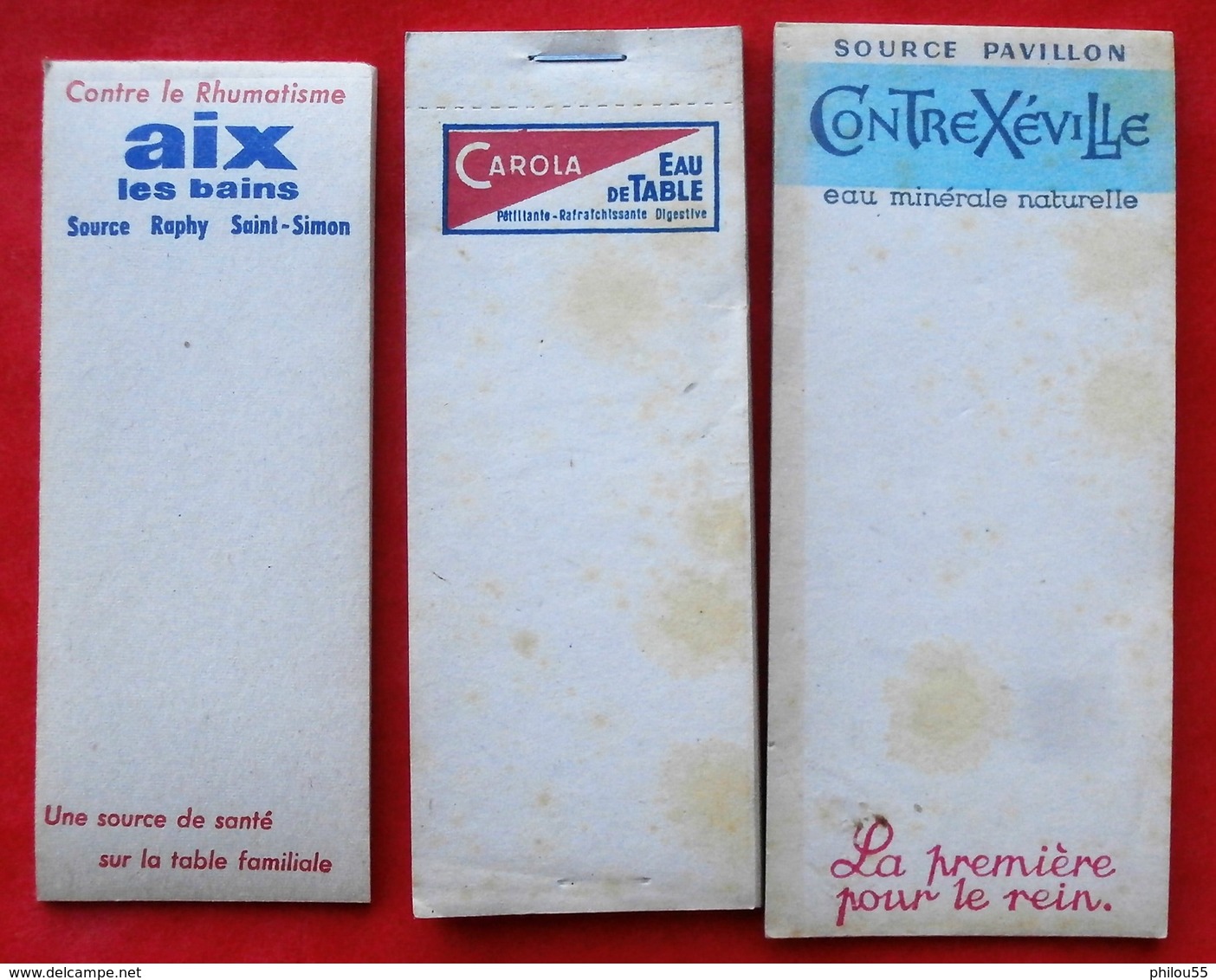 Lot De 3 Carnets Publicitaires Eau "CAROLA"  "CONTREXEVILLE"  "AIX LES BAINS" - Publicités