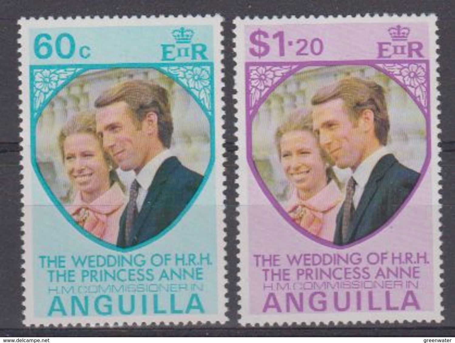 Anguilla 1973 Wedding Princess Anne 2v ** Mnh (41900) - Anguilla (1968-...)