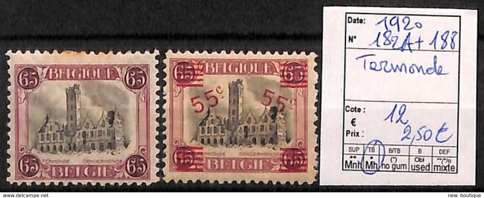 NB - [821613]Belgique 1920 - N° 182A/188, Termonde - Unused Stamps