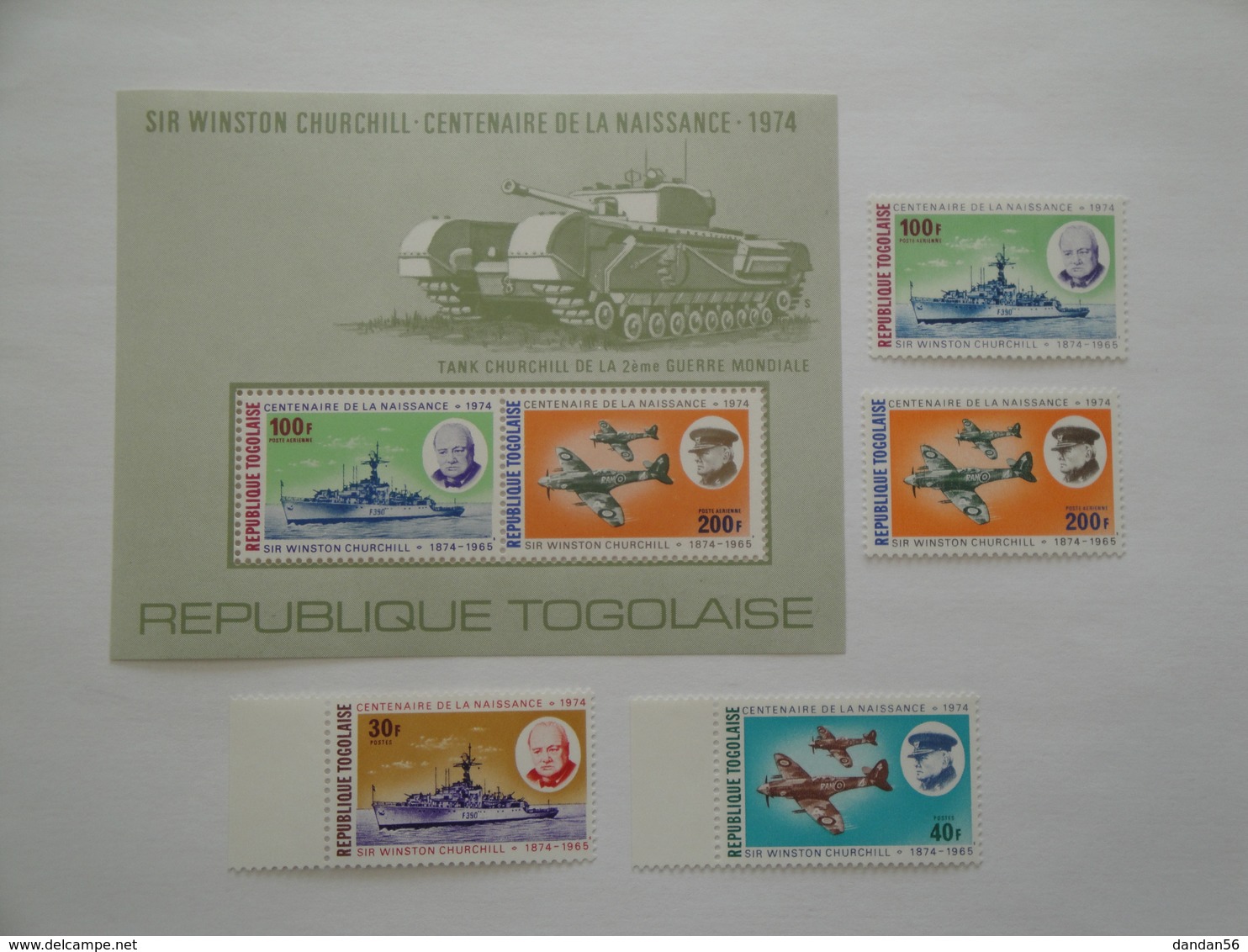 1974 Togo Yv 824/5 + PA 241/2 + BF 84 ** MNH Bateaux  Ships War II  Churchill Cote 14.50 € Michel 1074/7 + B 92 - Togo (1960-...)