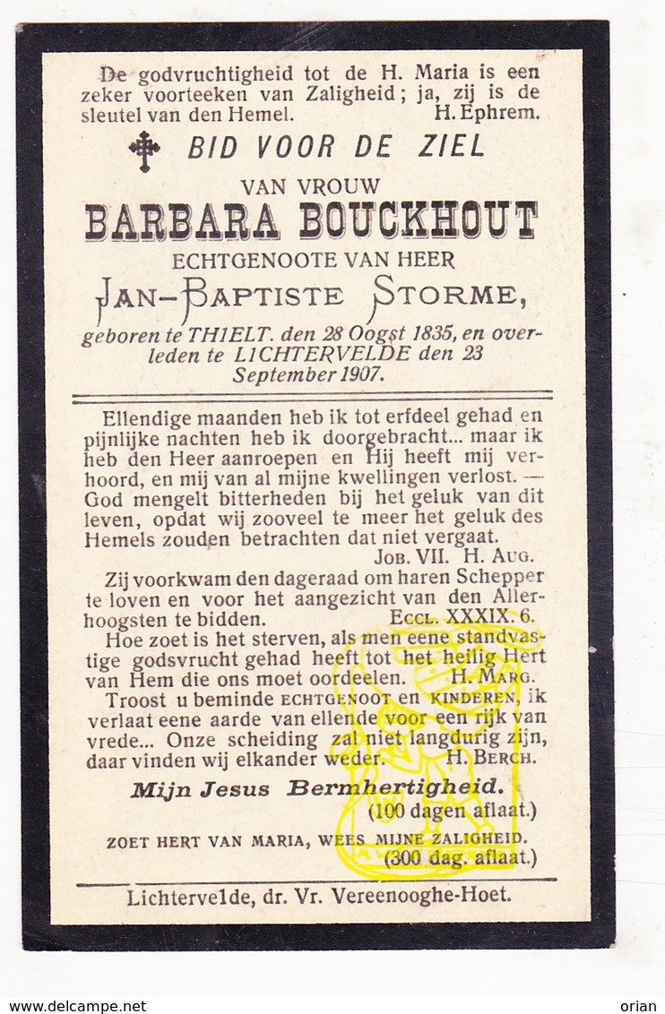 DP Barbara Bouckhout ° Tielt 1835 † Lichtervelde 1907 X JB. Storme - Images Religieuses