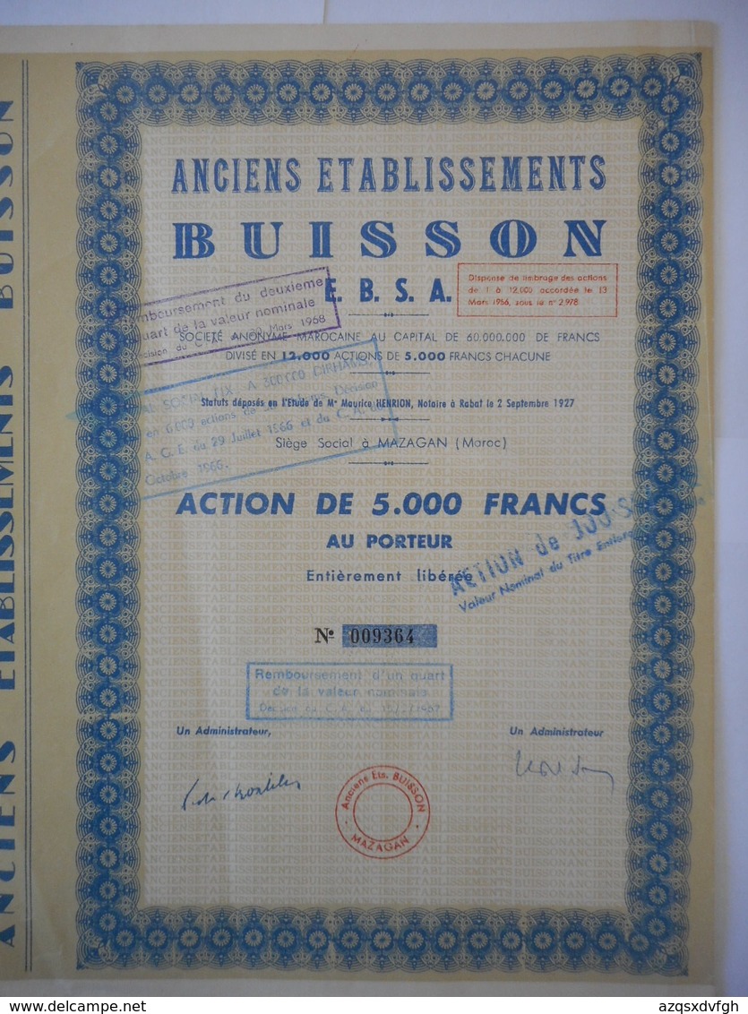 Anciens Etablissements BUISSON Ebsa MAZAGAN SEUL EXEMPLAIRE  Dernier ARRIVAGE  Du MAROC - Afrika