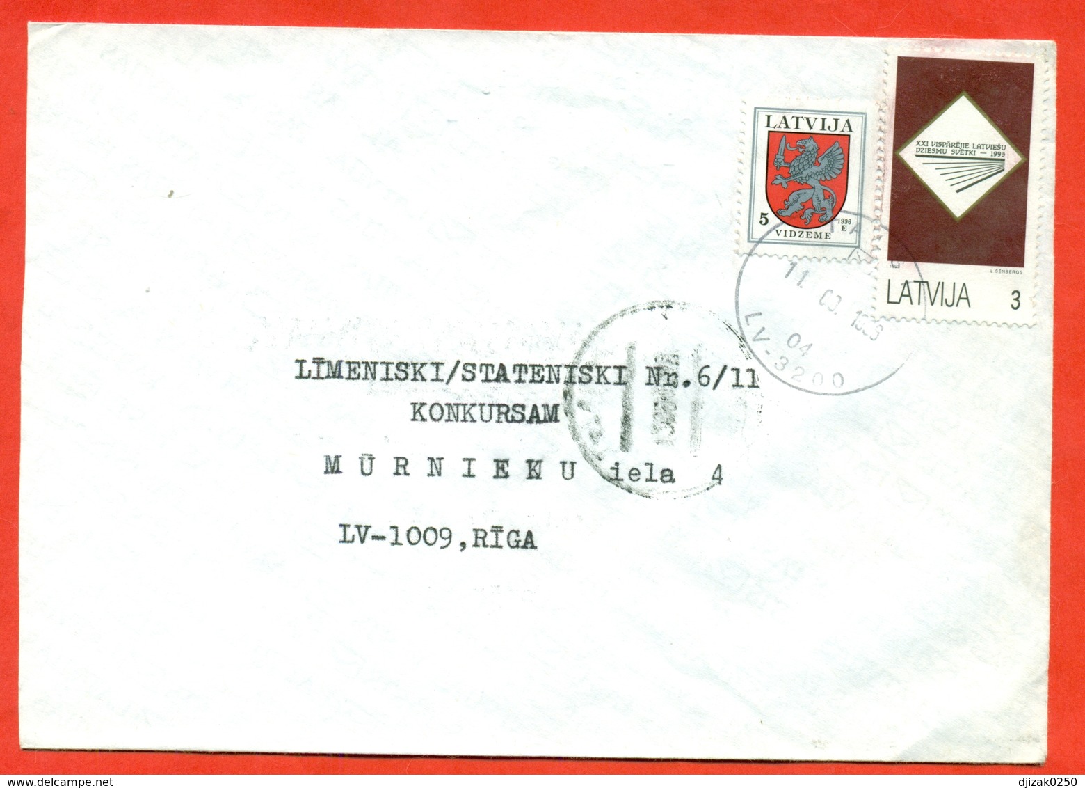 Latvia 1993. Coat Of Arms. The Envelope Passed Mail. - Felini