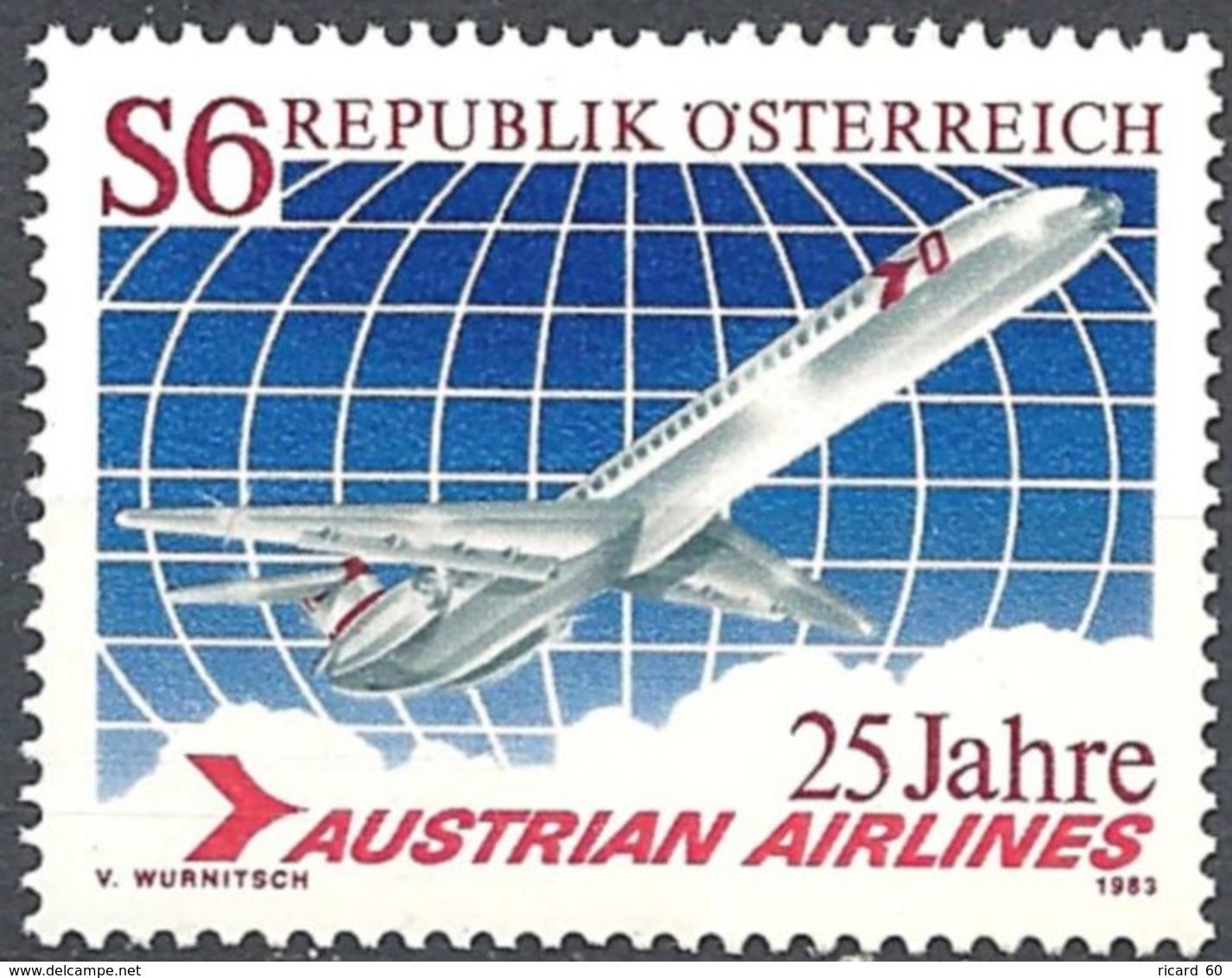 Timbre Neuf** D'autriche, N°1563 Yt, 25 Ans De La Compagnie Aérienne Austrian Airlines, Avion DC 9 Super 80 - Neufs