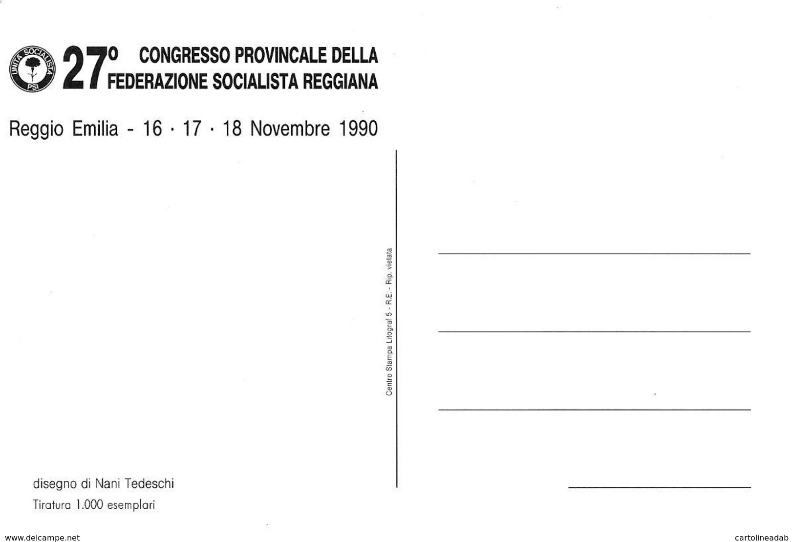 [MD2723] CPM - 27° CONGRESSO DELLA FEDERAZIONE SOCIALISTA REGGIANA - TIRATURA LIMITATA - ILL. NANI TEDESCHI - NV - Eventi