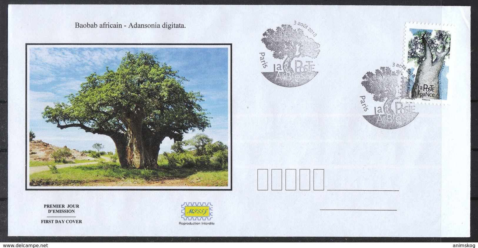 Frankreich 2018,  FDC, Bäume, Sukkulente Baobab / France 2018, FDC,  Trees, Succulent Baobab - Sukkulenten