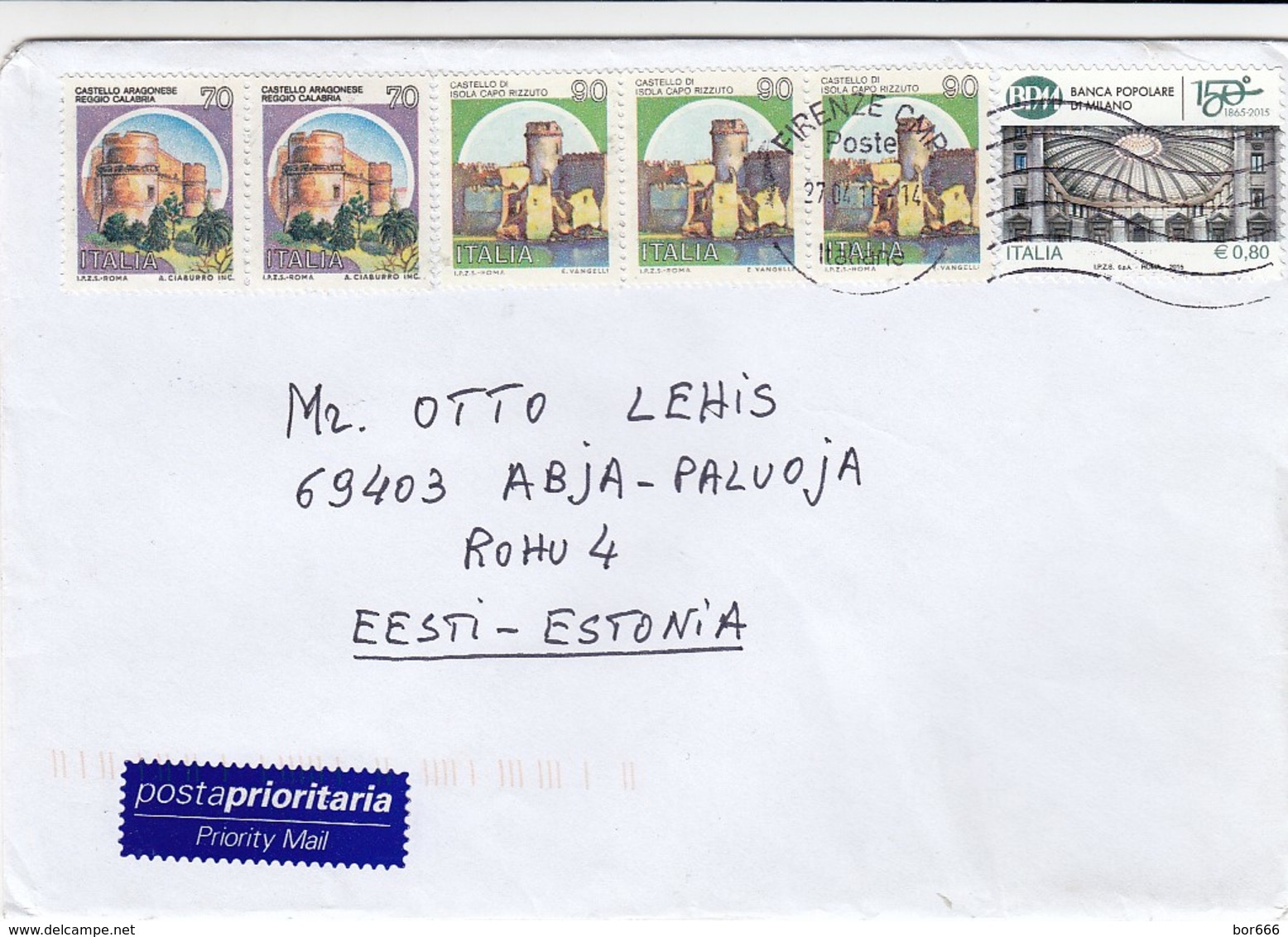 GOOD ITALY Postal Cover To ESTONIA 2016 - Good Stamped: Castles ; Bank - 2011-20: Used