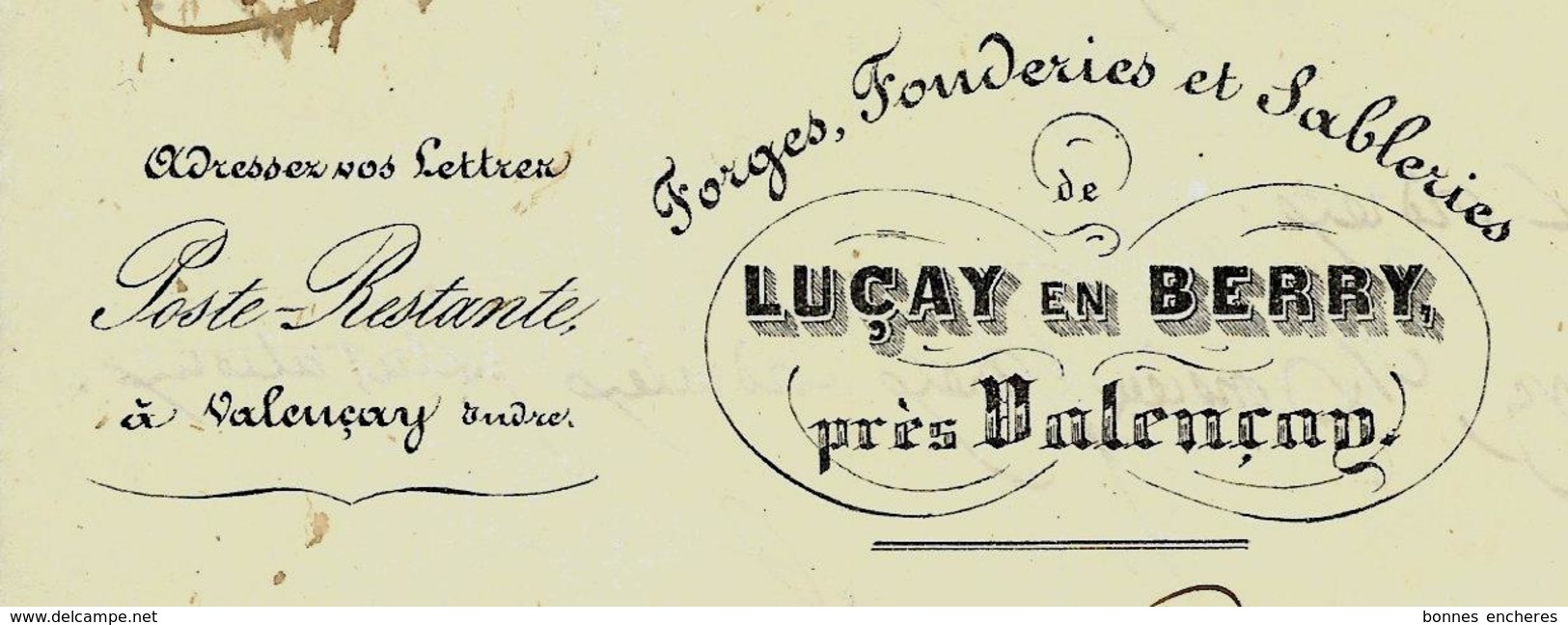 1843 SUPERBE FACTURE ENTETE FORGES FONDERIES SABLERIES DE Luçay En Berry  Luçay Le Mâle Près Valençay B.E.V.HISTORIQUE - 1800 – 1899