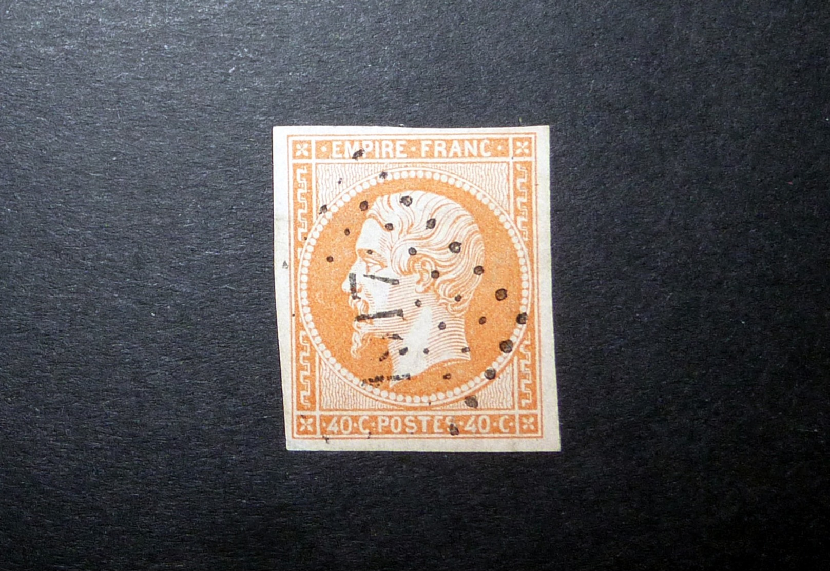 FRANCE 1853 N°16 OBL. LOSANGE PC 1917 (NAPOLÉON III. SECOND EMPIRE. 40C ORANGE. LÉGENDE EMPIRE FRANC. NON DENTELÉ) - 1853-1860 Napoléon III