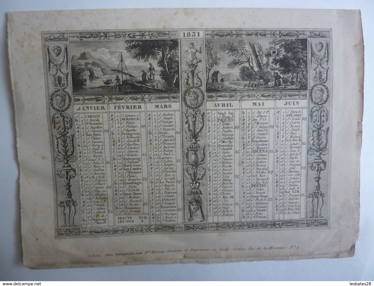 ALMANACH  Calendrier  1831  2 SEMESTRIELS  Repliés  Allégories  De Paysages Lithographie Et Arabesque Liturgique - Grand Format : ...-1900