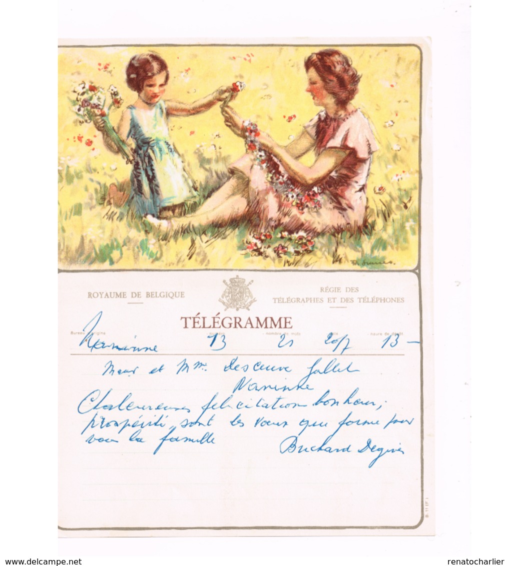 Télégramme De NANINNE Pour NANINNE.Mariage. - Timbres Télégraphes [TG]