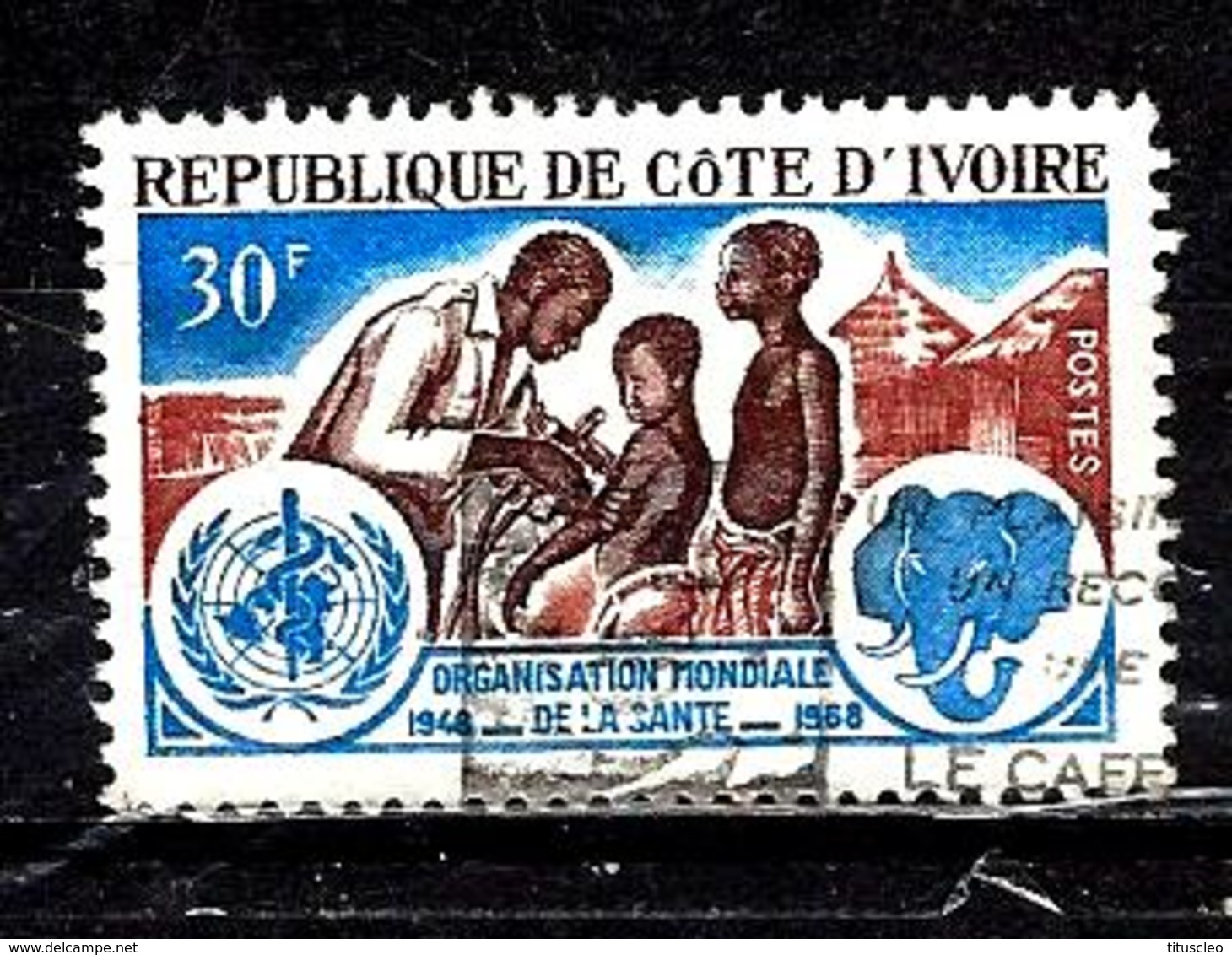 COTE D'IVOIRE 280° 30f Carmin, Brun-rouge Et Bleu 20ème Anniversaire De L’organisation Mondiale  (10% De La Cote + 0,25) - Côte D'Ivoire (1960-...)