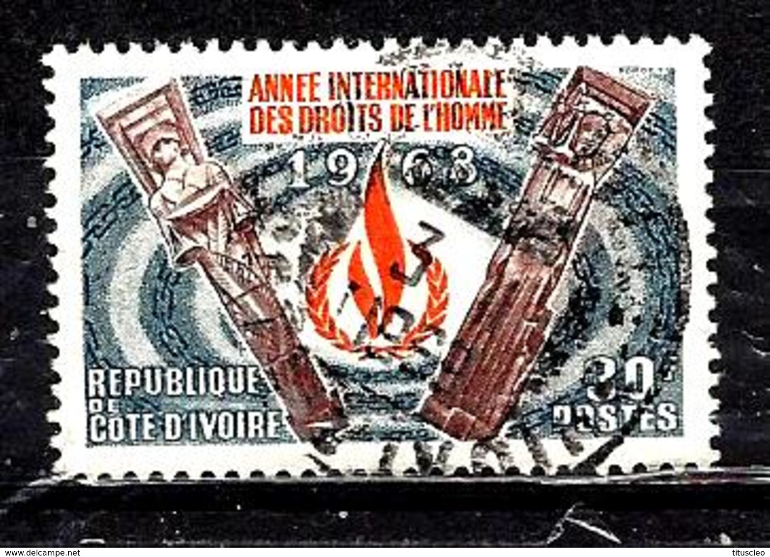 COTE D'IVOIRE 283° 30f Gris, Brun-lilas Et Orange Année Internationale Des Droits De L'homme (10% De La Cote + 0,25) - Costa De Marfil (1960-...)