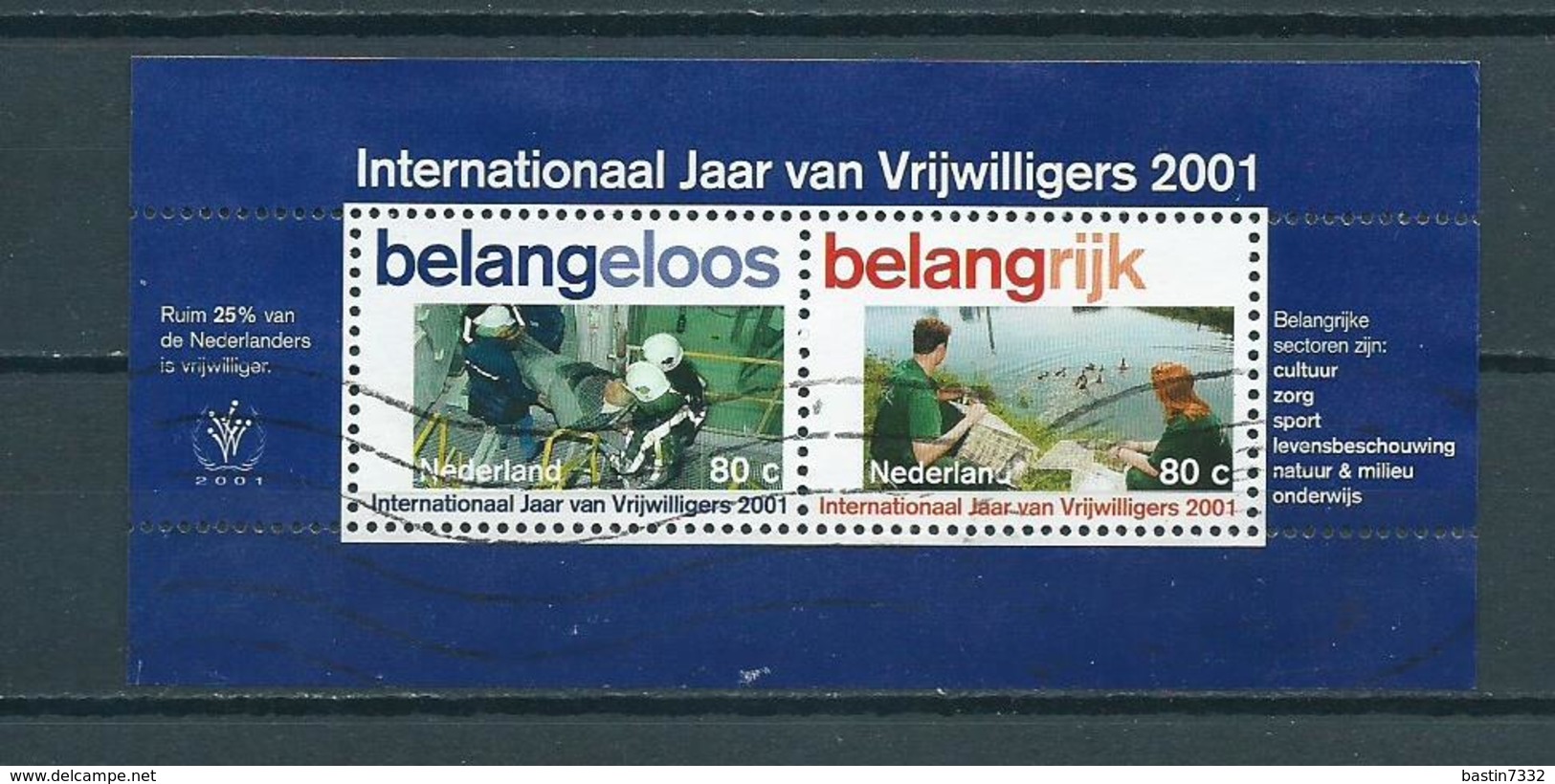 2001 Netherlands Complete M/Sheet Volunteers Used/gebruikt/oblitere - Blokken