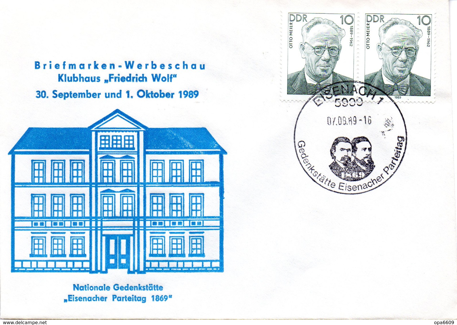 (DDR-B3) DDR Sonderumschlag "Briefmarken-Werbeschau", MeF 2x Mi 3223, SSt. 7.9.89 EISENACH 1 - Briefe U. Dokumente