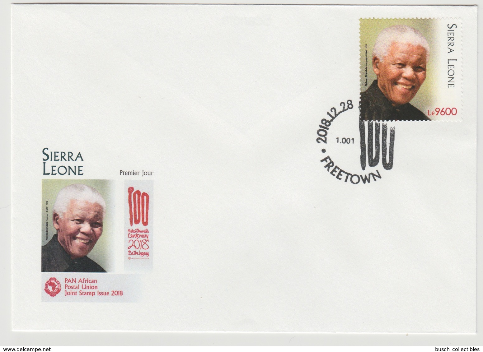Sierra Leone 2018 Stamp FDC First Day Cover 1er Jour Joint Issue PAN African Postal Union Nelson Mandela Madiba - Emisiones Comunes