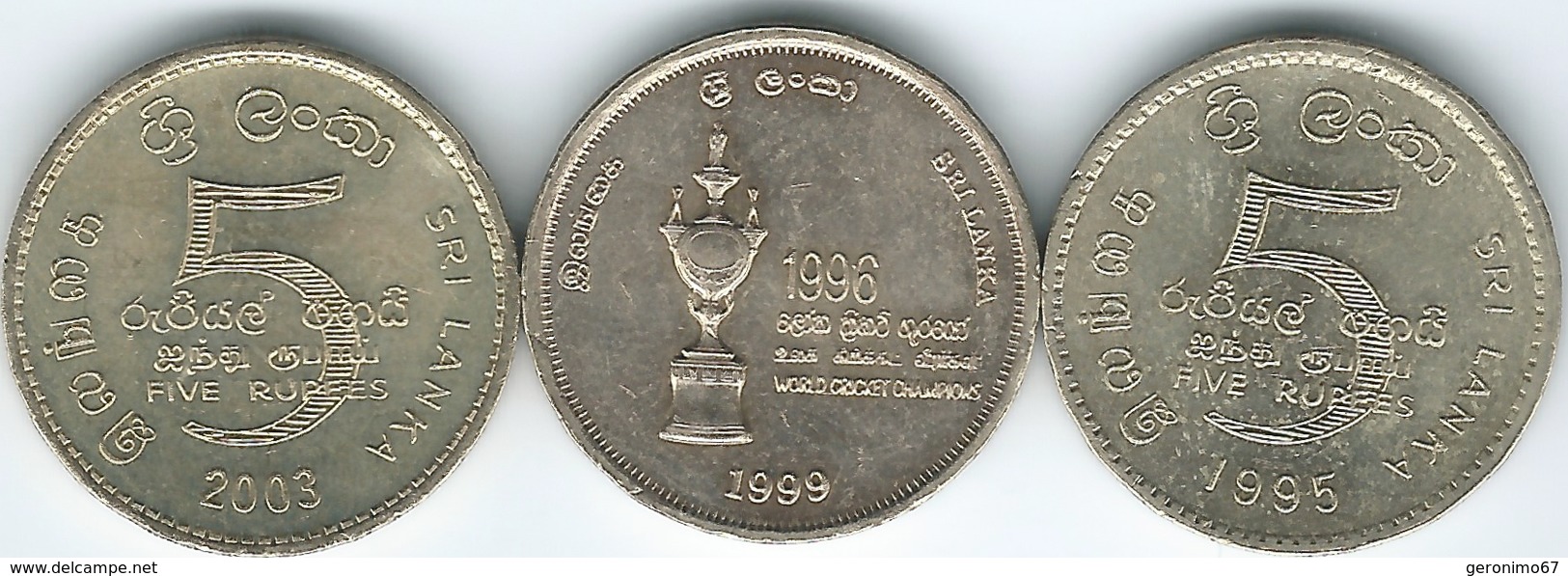 Sri Lanka 5 Rupees - 1995 - United Nations (KM156) 1999 - World Cricket Champions (KM161) 2003 - Upasampada (KM168) - Sri Lanka