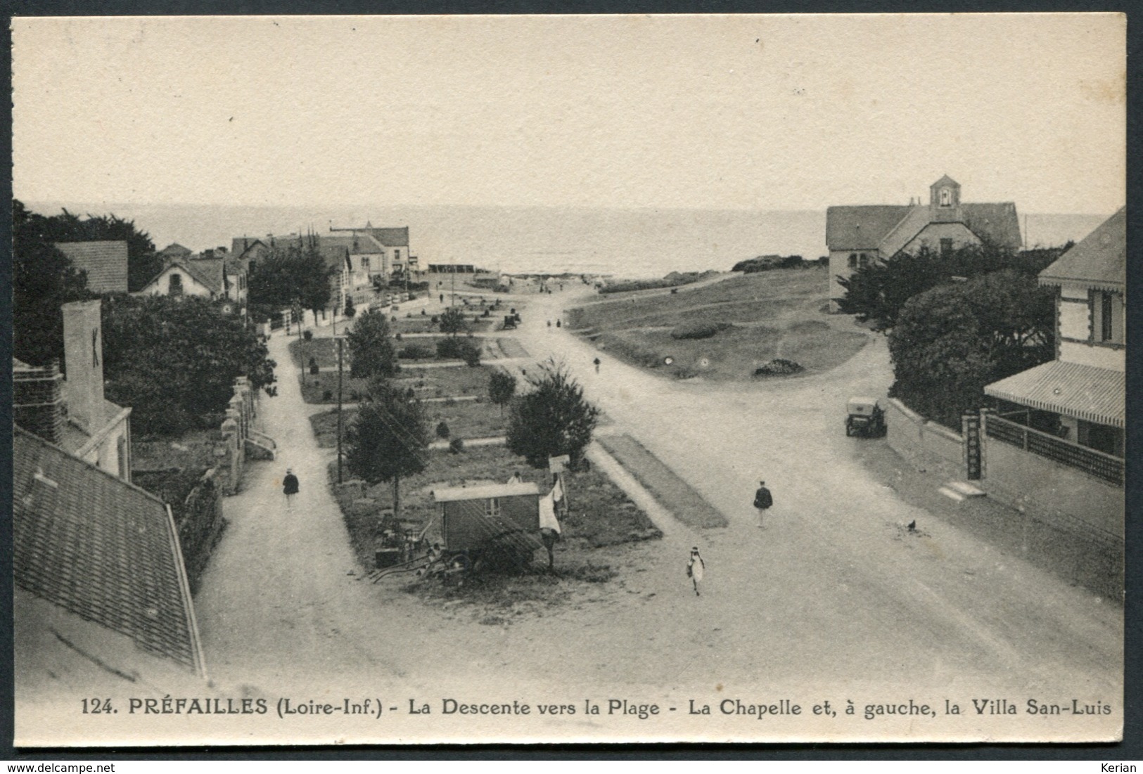 Préfailles - La Descente Vers La Plage - La Chapelle Et à Gauche La Villa San-Luis - N°124 J. Nozais - Voir 2 Scans - Préfailles