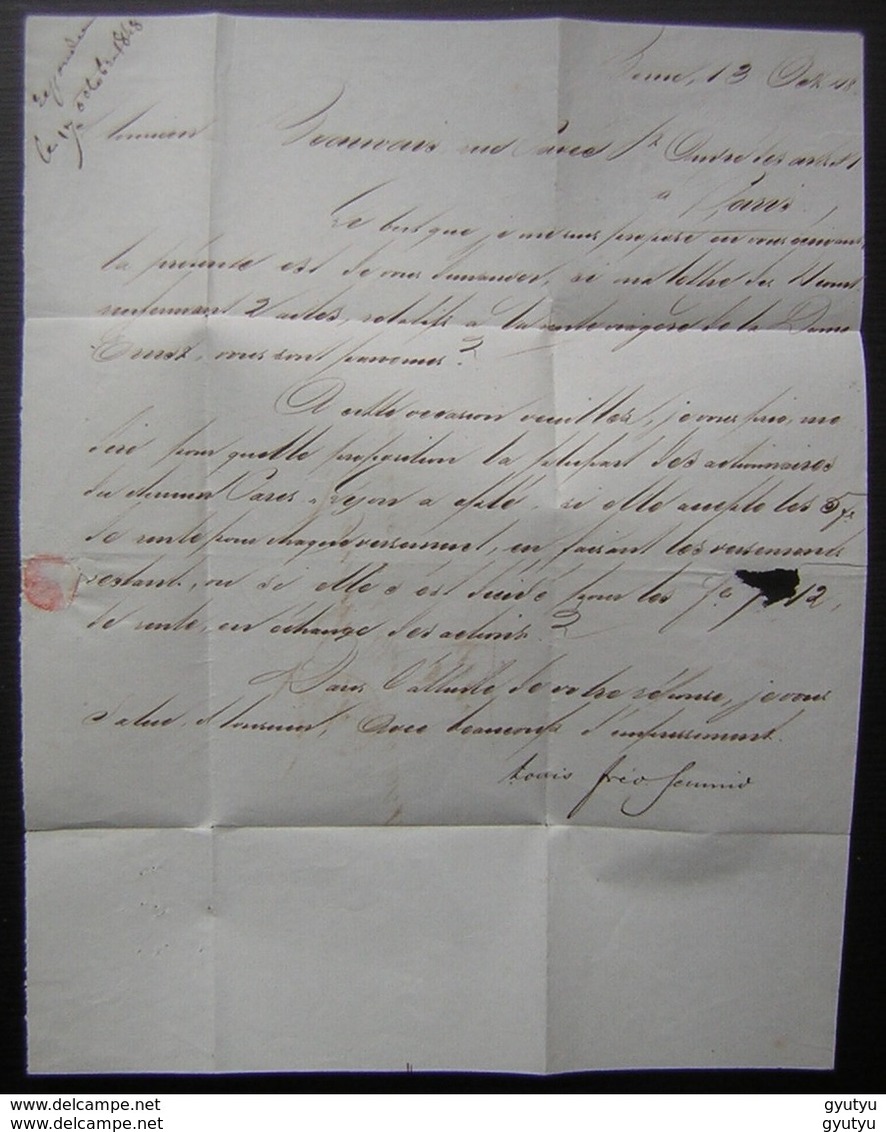 1848 Marque D'entrée Rouge Berne Maiche Sur Une Lettre De Berne (Suisse) Pour Paris - Marques D'entrées