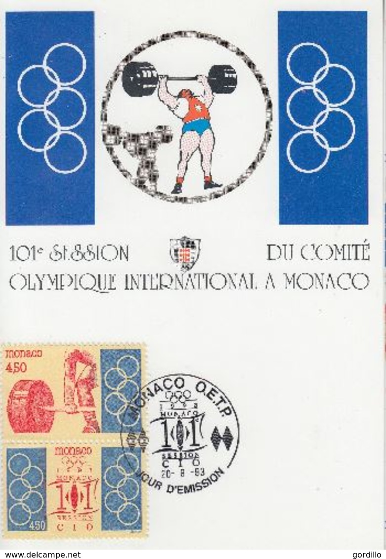 Carte Maximum 1er Jour MONACO 101éme Session Du Comité International Olympique 1993 Haltérophilie - Autres & Non Classés