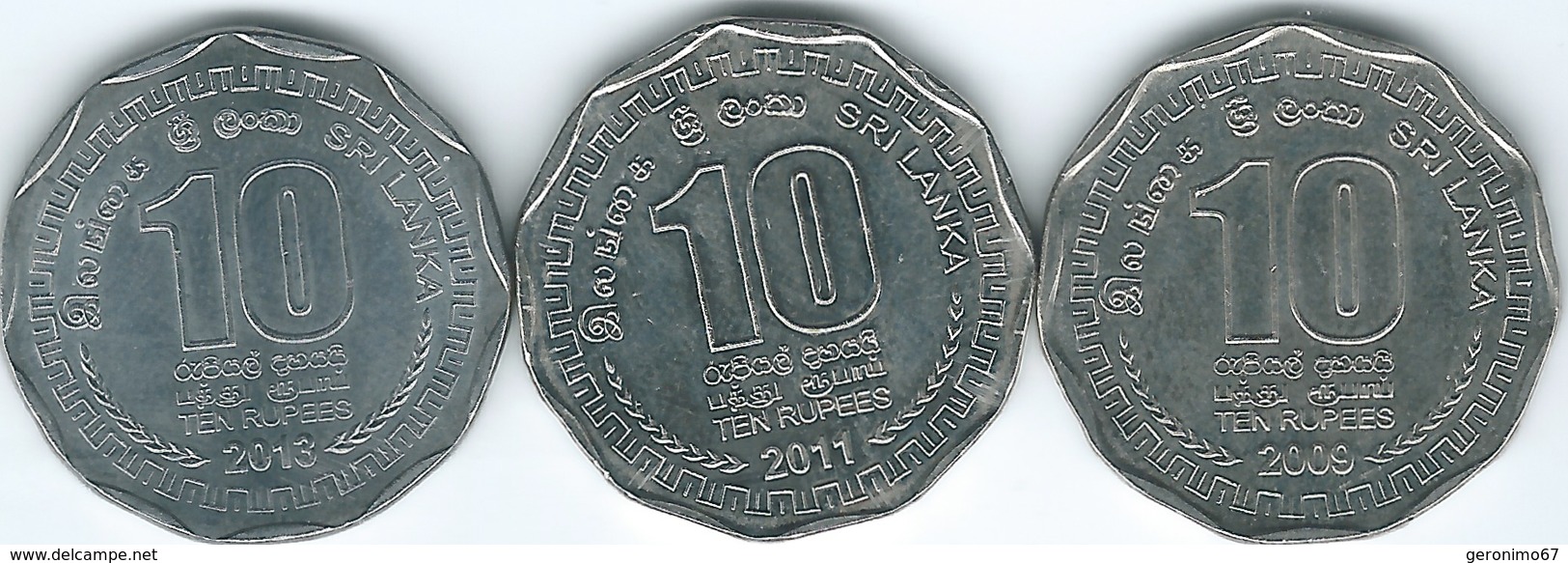 Sri Lanka - 10 Rupees - 2009 (KM181) 2011 - 2600th Anniversary Of Jayanthi (KM186) & 2013 (KM181a) - Sri Lanka