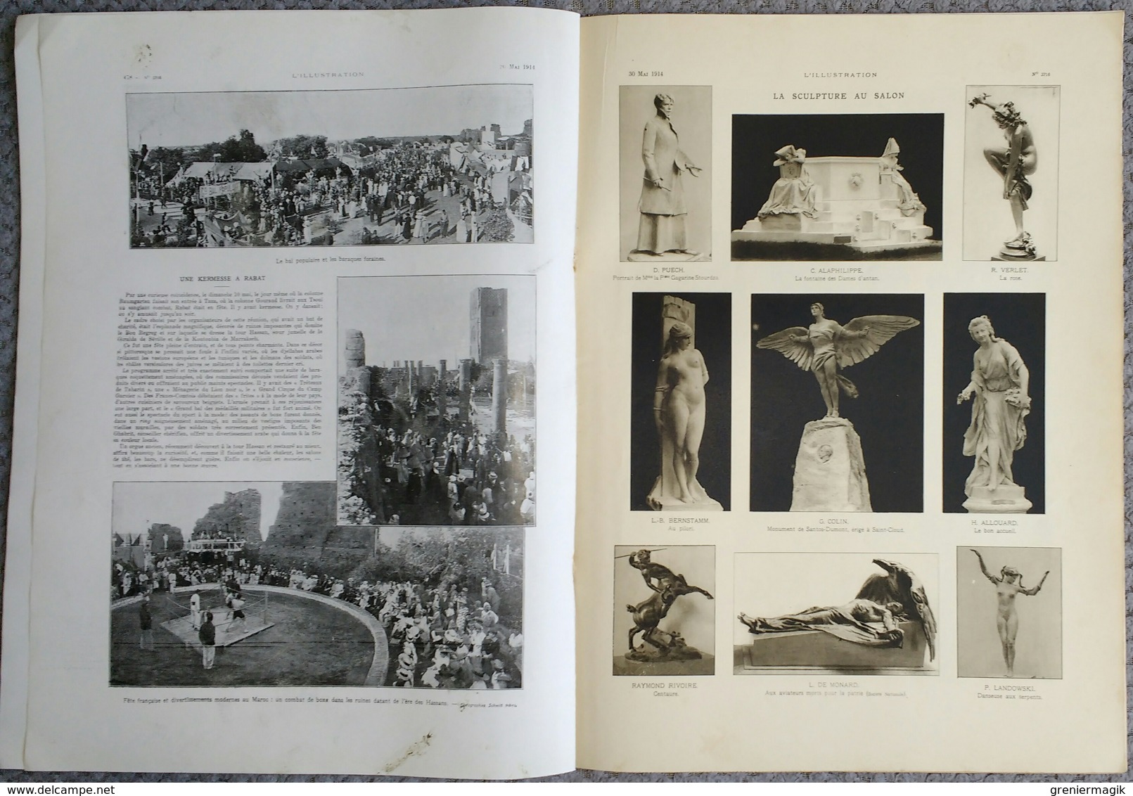 L'Illustration 3718 30 mai 1914 Lyautey Maroc Taza Rabat/Maurice Barrès/Sculpture au salon/Robinne/Poincaré à Lyon