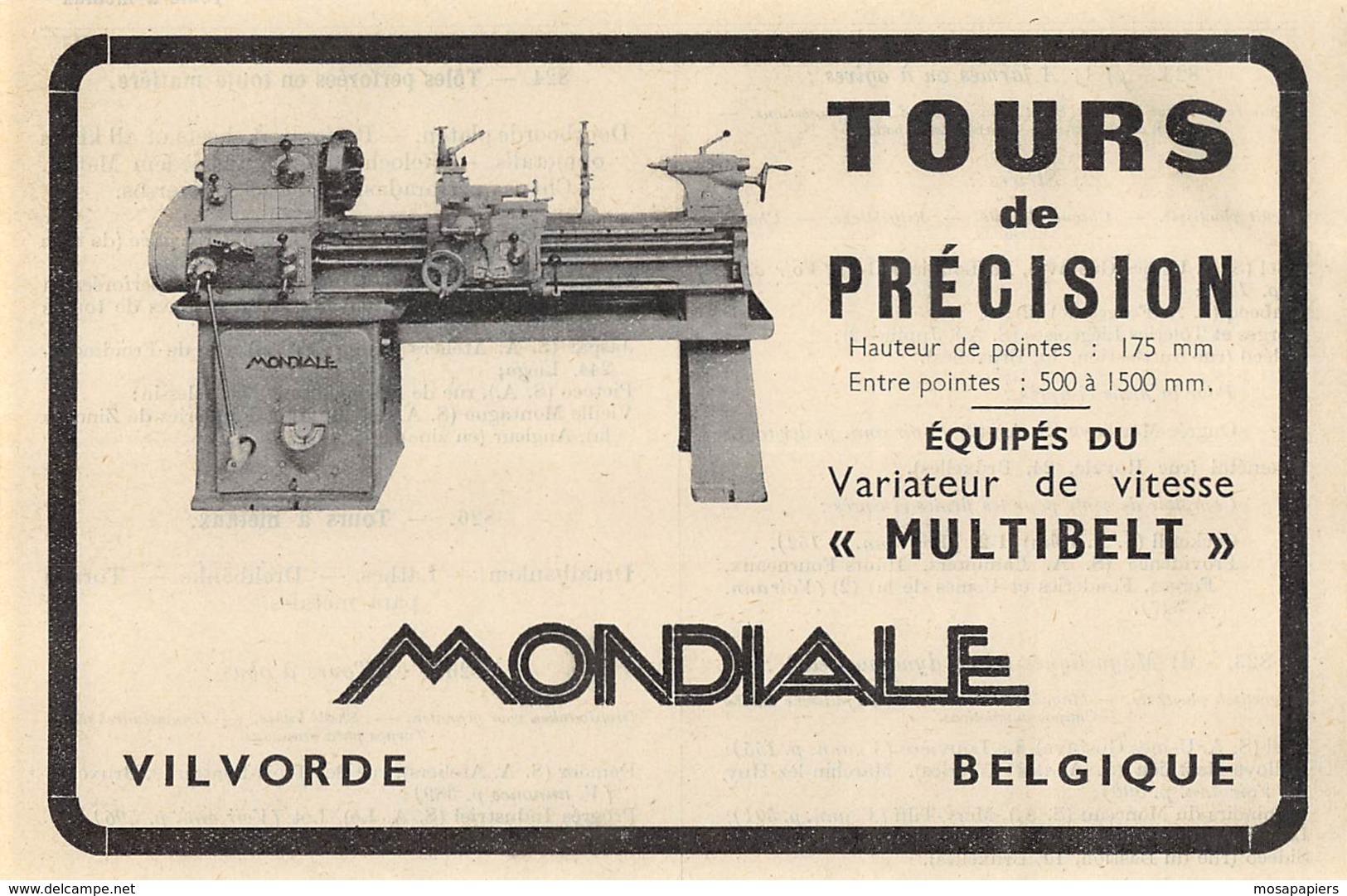 1947 - VILVORDE - Tours De Précisions MONDIALE - Dim. 1/2 A4 - Advertising