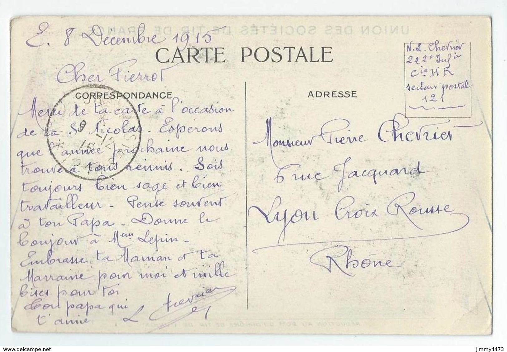 CPA - UNION DES SOCIETES DE TIR DE FRANCE POUR LA PATRIE 1915 - Pas De Nom D'éditeur - Scans Recto-Verso - Shooting (Weapons)