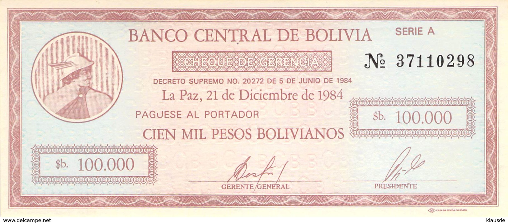 100.000 Cien Mil Pesos Bolivianos Banknote Bolivien - Bolivien