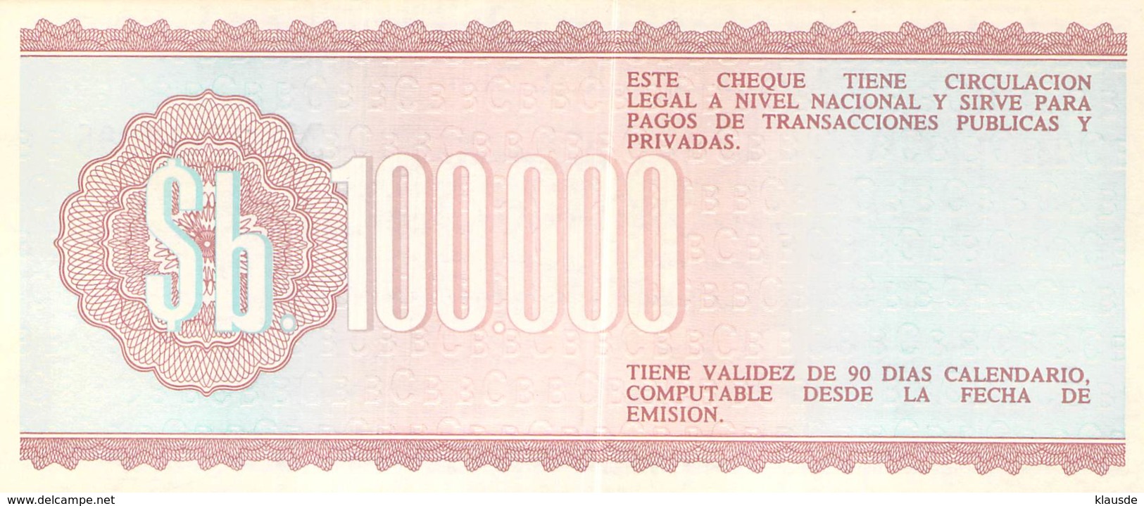 100.000 Cien Mil Pesos Bolivianos Banknote Bolivien - Bolivië