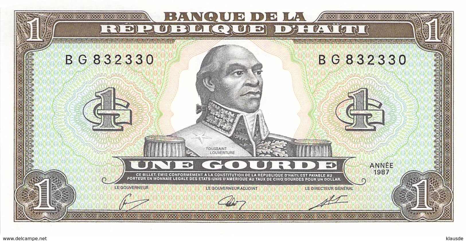 Une Gourde  Banknote Haiti 1987 - Haiti