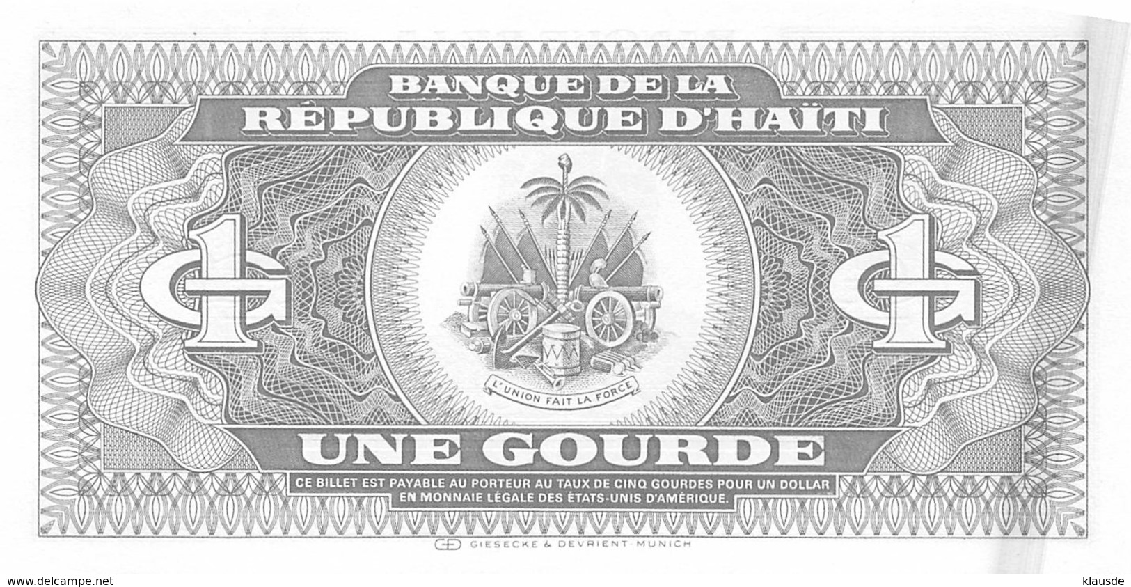 Une Gourde  Banknote Haiti 1987 - Haïti