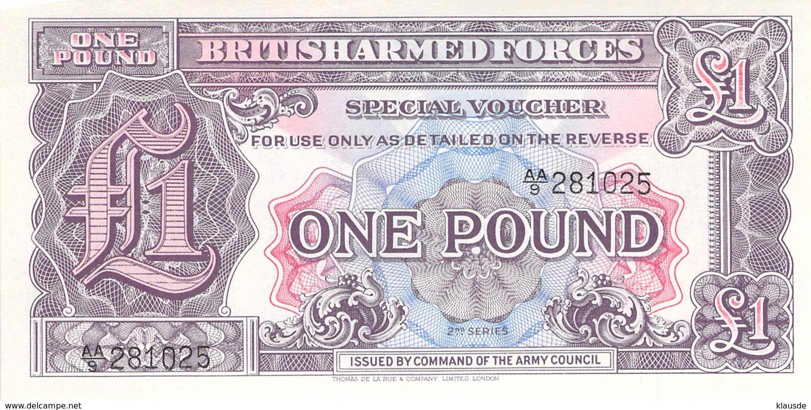 One Pound Britisch Armed Forces Banknote Großbritanien UNC - British Armed Forces & Special Vouchers