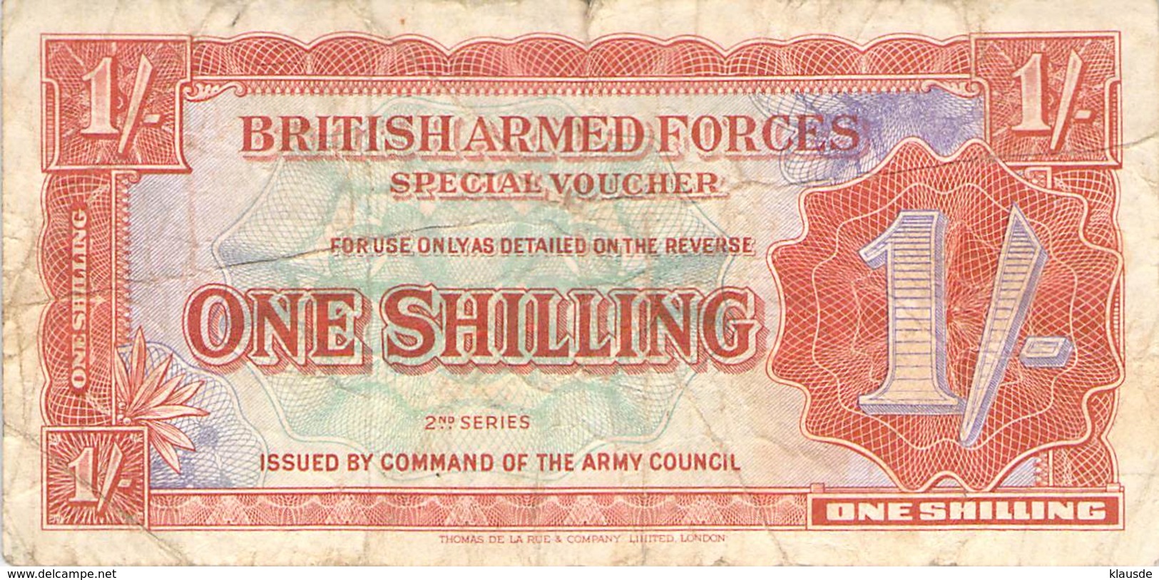 One Shilling Britisch Armed Forces Banknote Großbritanien - British Armed Forces & Special Vouchers