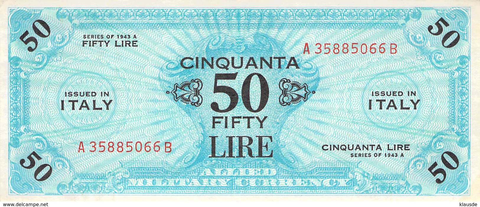 Fifty Lire Serie 1943  Banknote Italien Aliierte Besetzg. - Geallieerde Bezetting Tweede Wereldoorlog