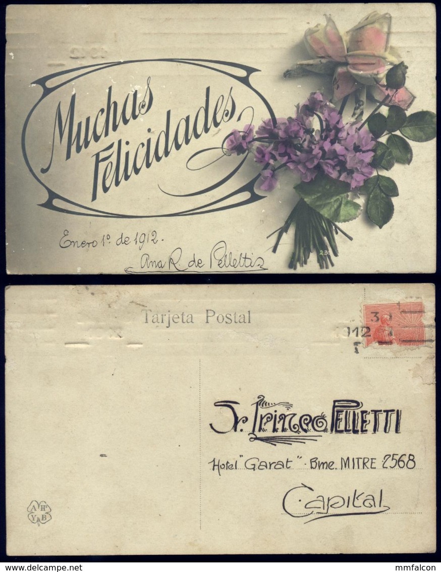 X79 - Art FLOWERS FLEURS Greeting Postcard 1912 With Stamps - Flores
