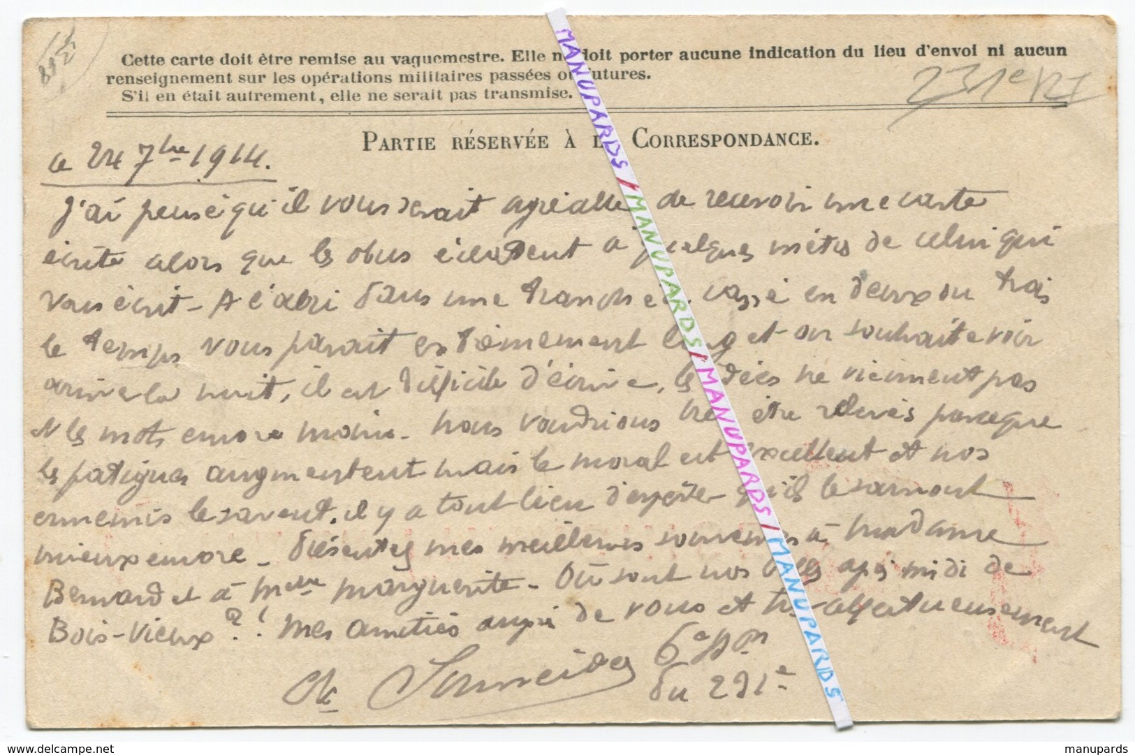 CPFM / 231e RI (MELUN ) / SEPT. 1914 / COMMANDANT SCHNEIDER / CORRESPONDANCE / TRANCHEE / 231e REGIMENT D' INFANTERIE - Oorlog 1914-18