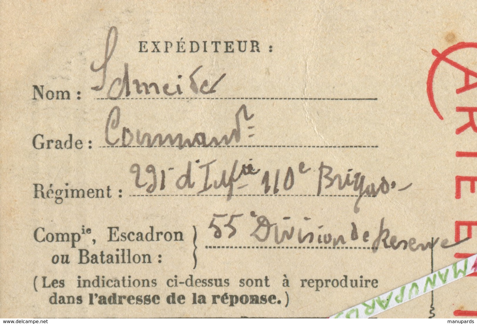 CPFM / 231e RI (MELUN ) / SEPT. 1914 / COMMANDANT SCHNEIDER / CORRESPONDANCE / TRANCHEE / 231e REGIMENT D' INFANTERIE - Oorlog 1914-18