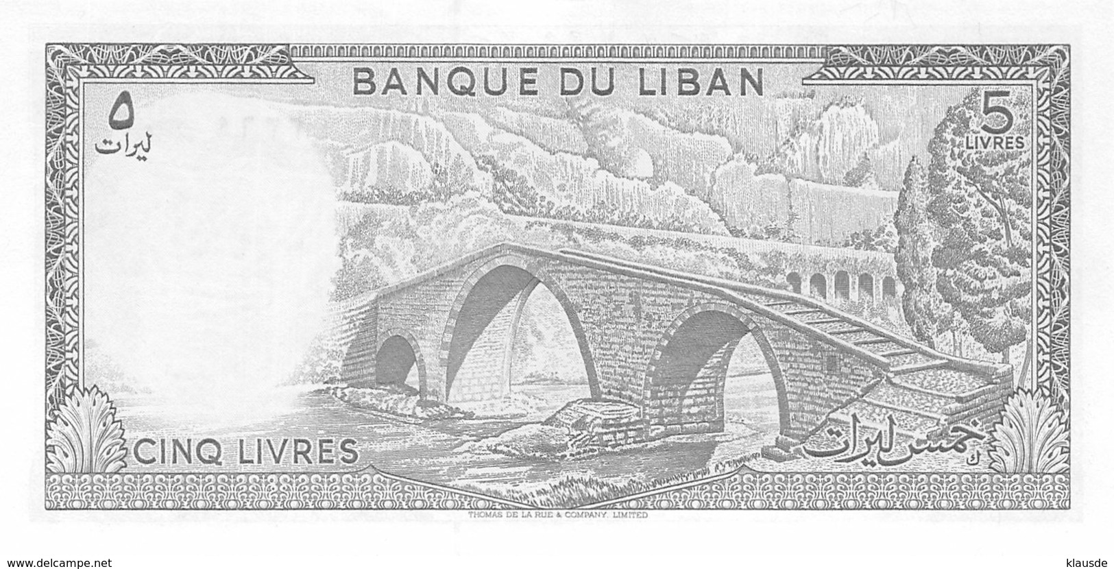 Cinqu Livres Banknote Libanon - Líbano