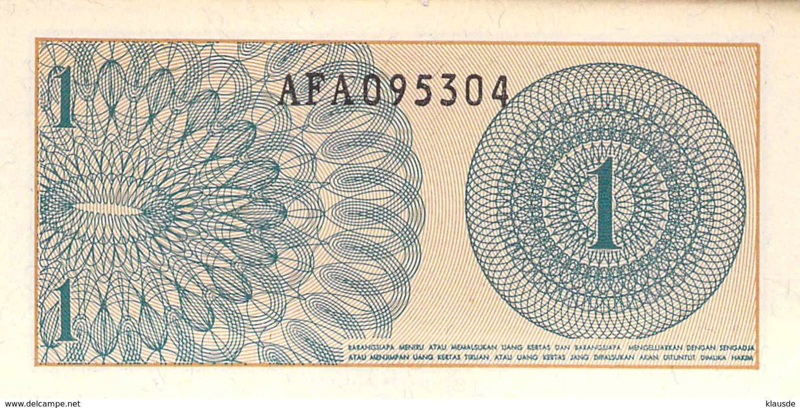 Satu Sen Banknote Indonesien 1964 - Indonésie