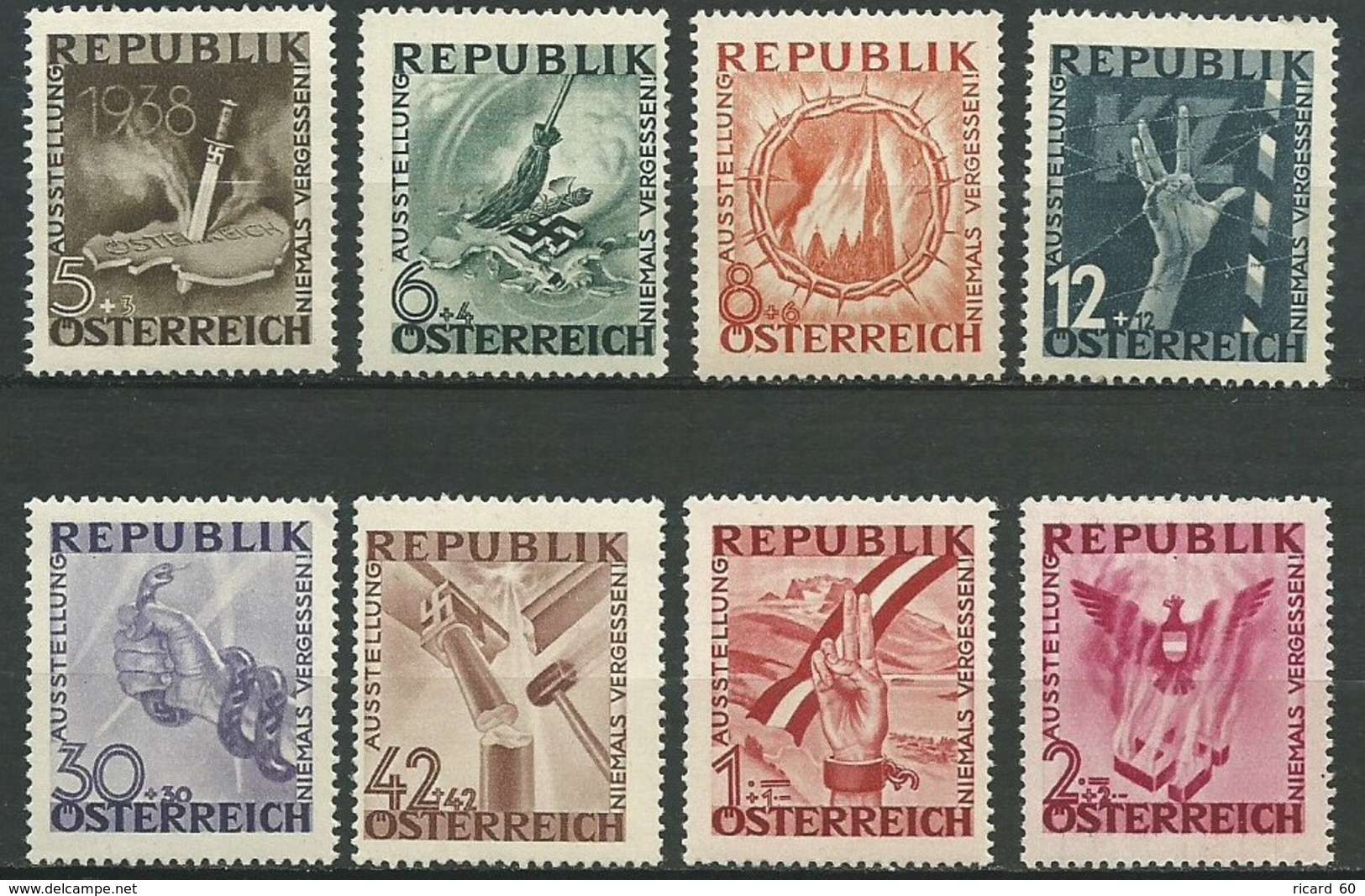 Timbres Neufs** D'autriche, N°638-645 Yt, Exposition Antifasciste, Ne Jamais Oublier,  Anti Nazisme, Main, Chaine, Aigle - Neufs